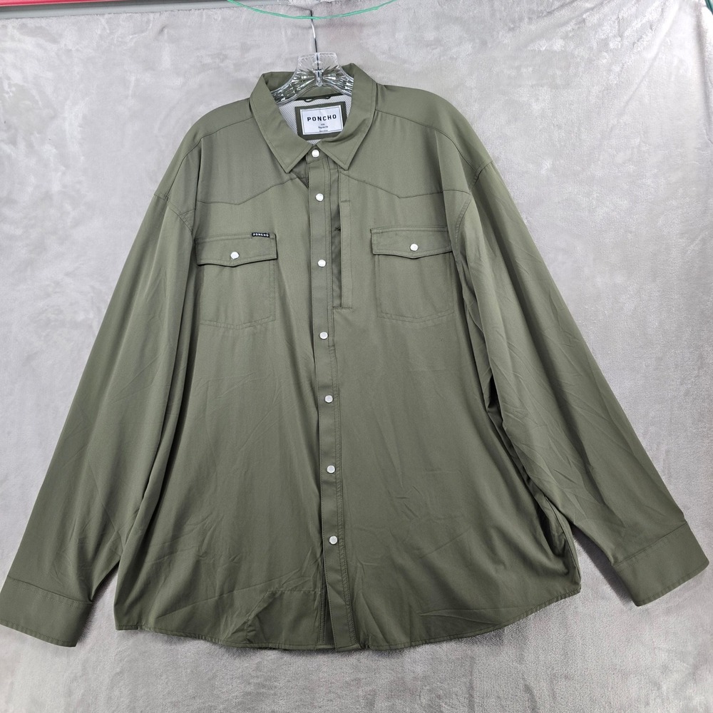 Poncho Western Shirt Mens XXL Green Pearl Snap Long Sleeve Performance Utility